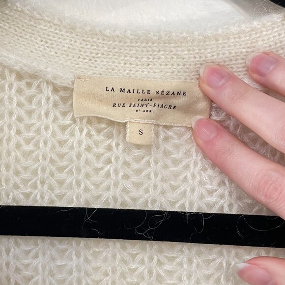 EUC Sézane Achille Mohair Wool Blend Oversized Cardigan Ecru Small - Picture 4 of 5